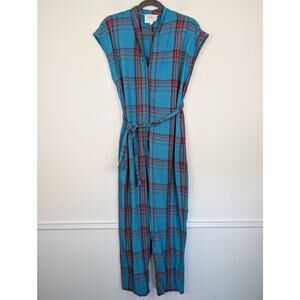 Giyi Jumpsuit Plaid Quirky Eclectic Eco Sustainable Boho Blue Red Size L/XL